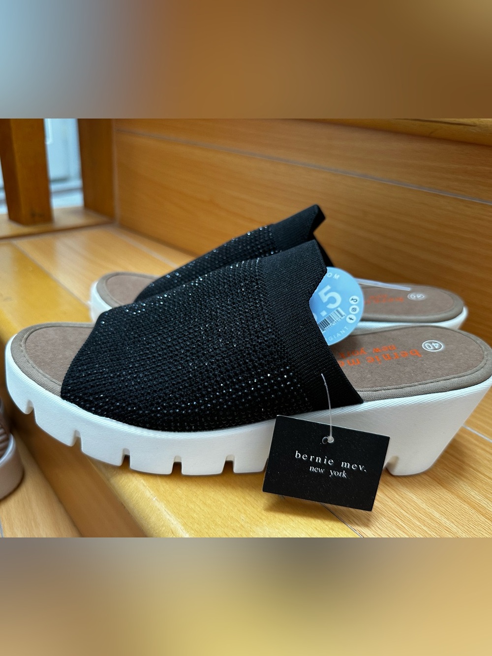 Bernie Mev. New York Women's Black Slip-On Sandal with wedge